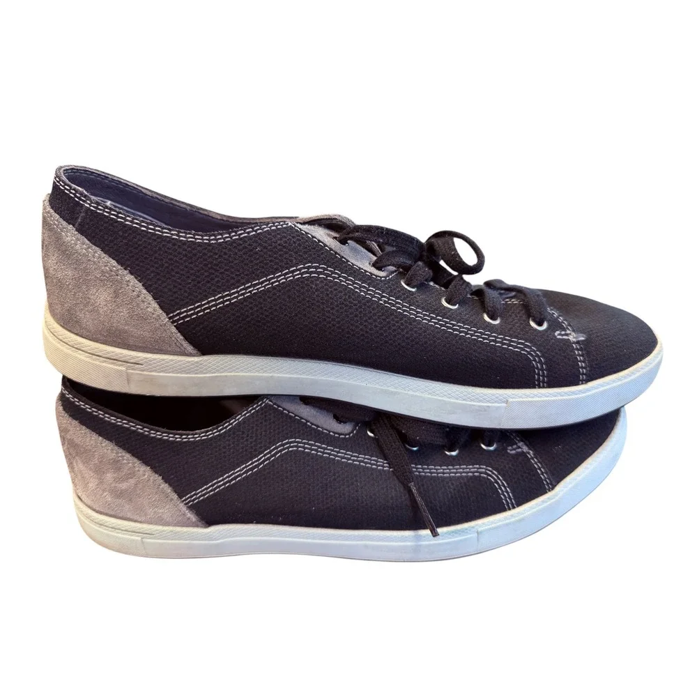 Ahnu Mens Black Canvas Grey Suede Low Top Sneakers AF2569BLK Size 10 US